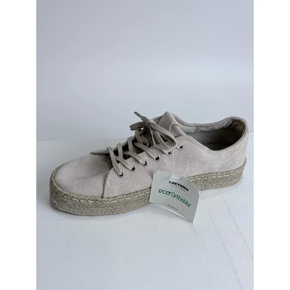 NWT‎ Tretorn Eve 2 Suede Espadrille Platform Sneakers Metallic Beige 9